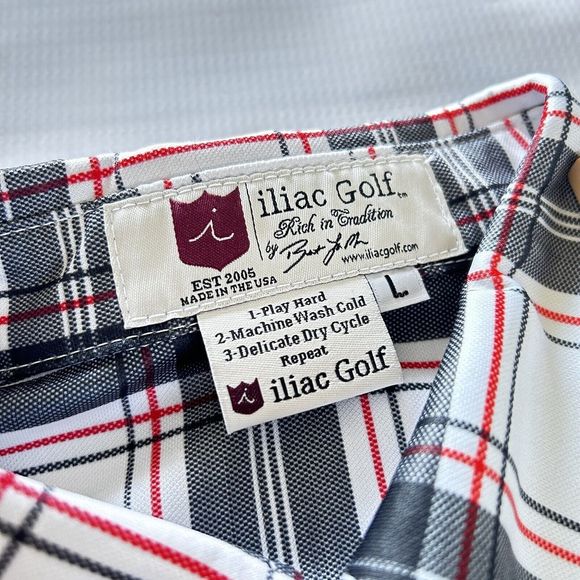 Iliac Men’s Long Sleeve Golf Shirt Collared Button Up Plaid Red White Black Larg - Picture 4 of 6